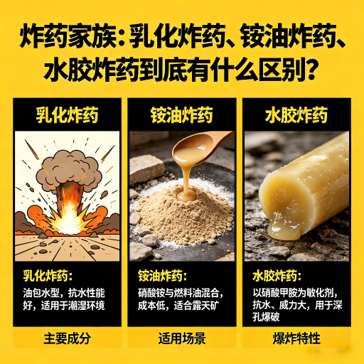 滨江炸药家族：乳化炸药、铵油炸药、水胶炸药到底有什么区别？